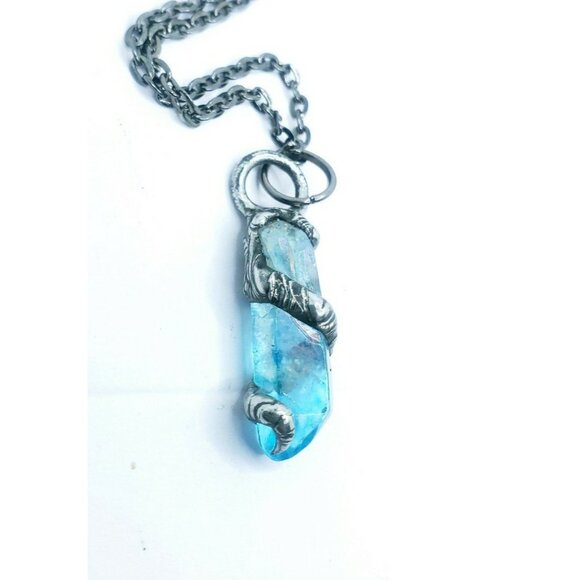 Gothic aqua aura quartz crystal Necklace handmade - Picture 1 of 11